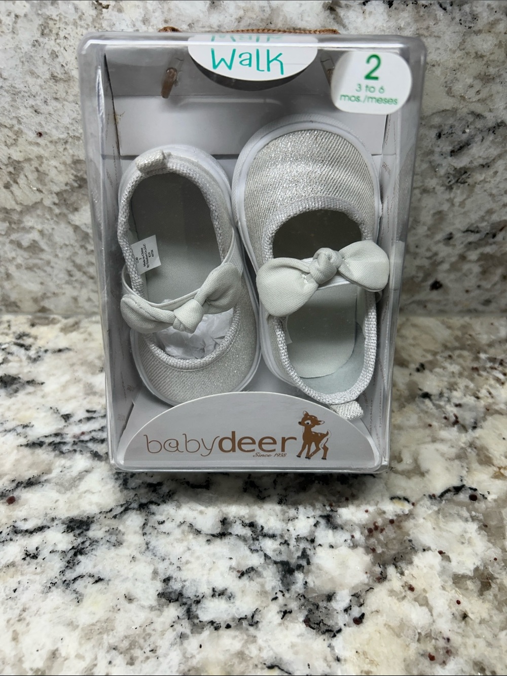 Baby Deer Sliver Shimmery Mary Jane Baby Walker Shoes with Bow